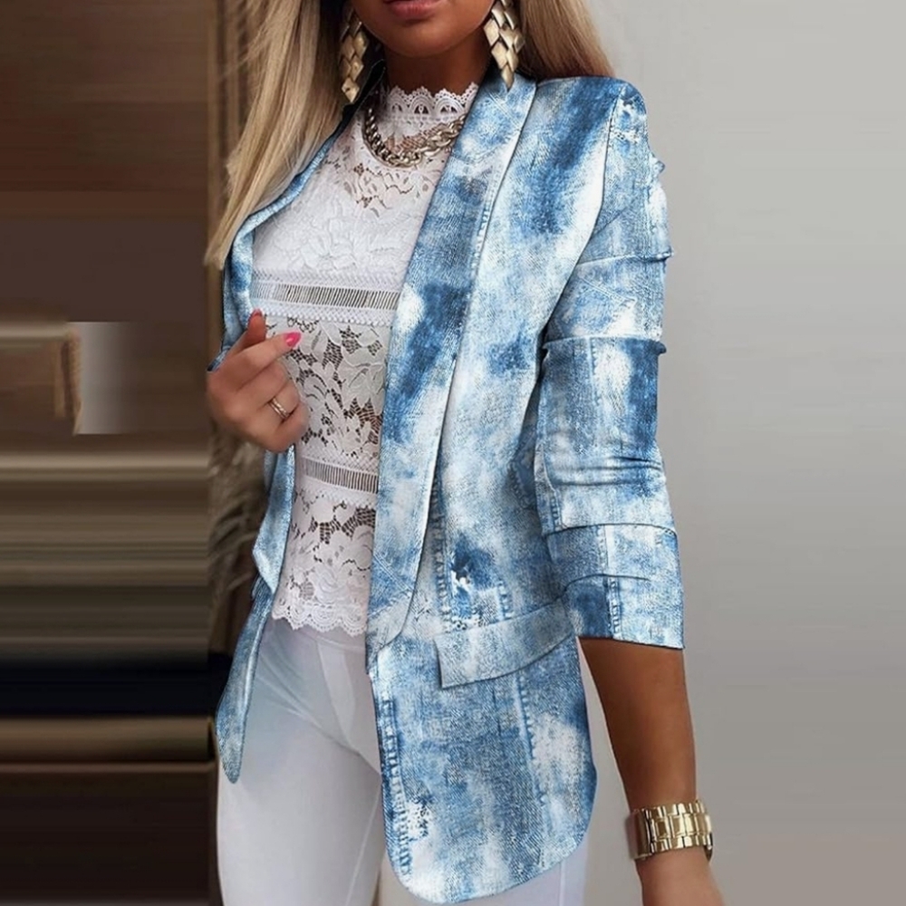 Denim Look Y2K Open Front Blazer Jacket 2000s Blue Jeans